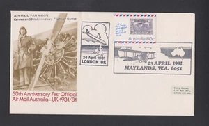 Flight Cover - QANTAS - 50 Ann. 1st Air Mail - 23 Apr 81 - Eustis & Frommer 1911 - Picture 1 of 2