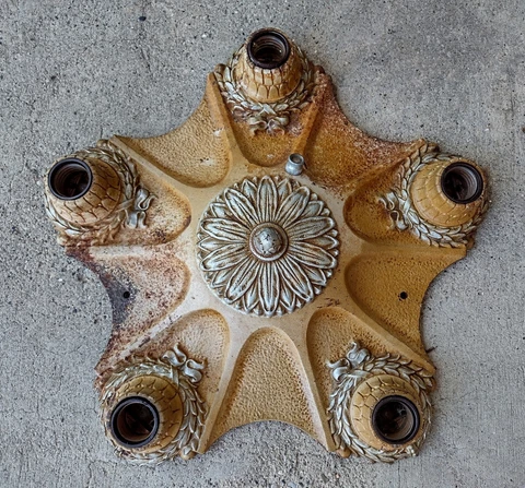 Antique Cast Iron Floral Olive Wreath & Bow 5 Light Flush Mount Ceiling Fixture Cover