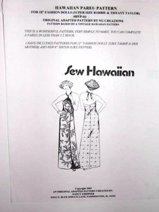 NG Creations Schnittmuster Hawaii Pareu passt 18" Barbie Tiffany Taylor Puppen - Bild 1 von 2