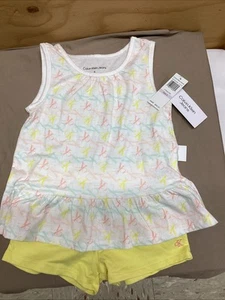 Calvin Kline  White, Yellow, And Mint Color Short Set Kids Size 6 - Picture 1 of 7