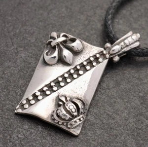 Anhänger Silber 925 Fleur de Lys Krone Lilie 33mm x 24mm Sterlingsilber mit Band - Bild 1 von 7