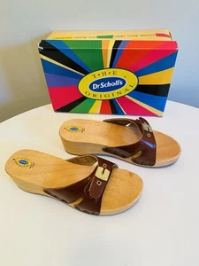 Dr Scholls Women Size 9 M Wood Exercise Clog Sandal Brown Leather Slide Shoe New - Picture 1 of 12