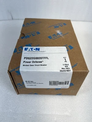 NEW Eaton PDG22G0020TFFL 2 Pole 20 Amp 600 Volt 35kA@480V PDG2 Circuit Breaker - Image 1 of 4