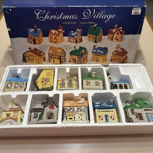 Vintage Christmas Village 10 Porcelain Collectables Miniature Houses No Lights - Picture 1 of 13