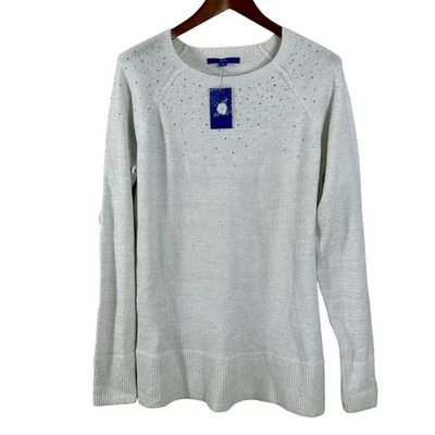 APT 9 Women's Sweater Ivory Tusk Embellish Silver Festive Pullover Size XL - Image 1 of 4