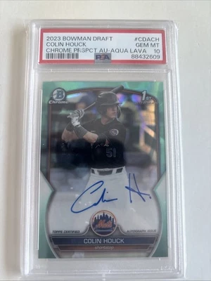 2023 Bowman Draft Chrome Auto Aqua Lava Refractor Colin Houck /199 PSA 10 METS  - Image 1 of 2