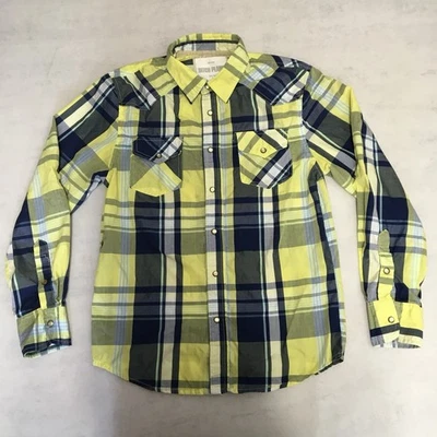 Ditch Plains Shirt Mens Medium Yellow Blue Plaid Pearl Snap Cowboy Western USA - Image 1 of 4