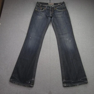 Pantalones de mezclilla MEK para mujer 26x32 azul EE. UU. corte bota artesanal lavado oscuro desgastado Foto 1 de 4