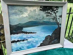 Pintura al óleo original California SEASCAPE COSTAL firmada Marcella “Moonlite” '71 - Imagen 1 de 6