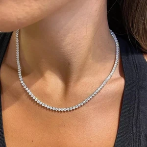 13.27CT Round Cut Lab-Created Diamond Tennis Necklace 14K White Gold Plated - Picture 1 of 4