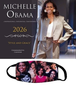 Michelle Obama 2026 - Calendario Brillante a Todo Color + Máscara de Moda de Bonificación - Juego de Regalo - Imagen 1 de 12