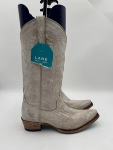 Women’s LANE Lexington Cowboy Boots Ceramic Crackle White Ecru Wedding Size 8 - Picture 1 of 6