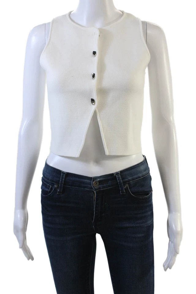 Top tejido con botones sin mangas blanco talla S de Zara para mujer Foto 1 de 4