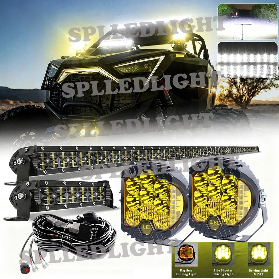 Fit Can-Am Maverick X3 techo 52 pulgadas + barra de luz LED de 8" + cápsulas amarillas de 5" + kit de cables Foto 1 de 4