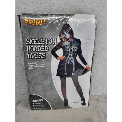 Spirit Halloween Adult Skeleton Hooded Dress Costume Print Size Large - Image 1 of 4