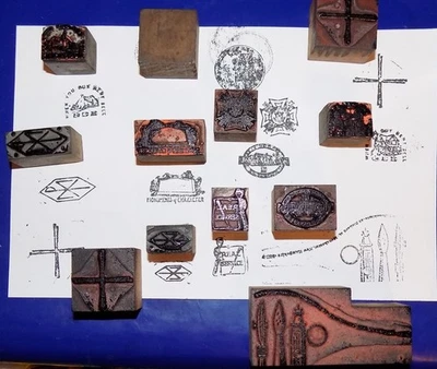 Lot of Twelve Vintage or Antique Wood & Metal Printers Blocks - Image 1 of 4