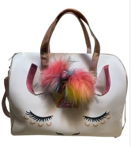 Unicorn Duffle Tote Travel Bag Under one sky White Rainbow Fur 10” x 10” x 15” - Picture 1 of 11