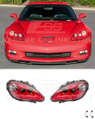 Pair HID Projector Headlights For 05-13 Corvette C6 GM Painted Torch Red Housing - Image 1 of 4