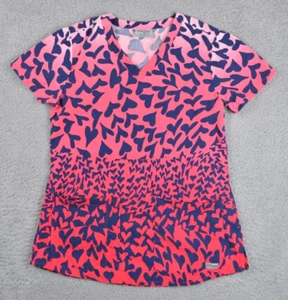 Grey's Anatomy Scrub Top Womens Small Red Heart Print V Neck Pocket Slim - Picture 1 of 6