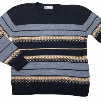 Squaw Valley Originals By Pebble Beach Sweater Mens L Blue Striped Wool Pullover - Image 1 of 4