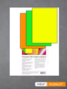 Plakatpapier DIN A3 Mix neon grün gelb orange 90 g/m² 60 Blatt lasergeeignet - Bild 1 von 3