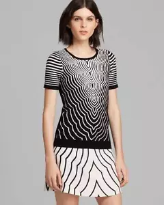 Marc Jacobs Black Beige Radio Waves S / S Suéter Top $268 NWT L - Imagen 1 de 1