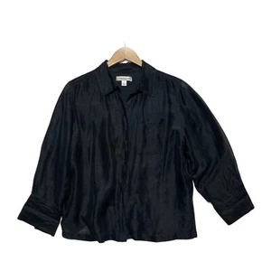 Coldwater Creek Women's Button Top Solid Black L Linen Silk Long Sleeve Collared - Picture 1 of 5