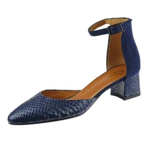 NEW AQUATALIA Pointed Pumps Heels Ankle Strap Sz. 8 Snake Suede Navy Block Heel - Picture 1 of 7