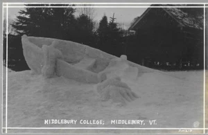 Middlebury Vermont Winter Carnival Snow Sculpture 1944 Men with Rowboat - Picture 1 of 1