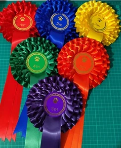 Set 1-6, 3 Tier Horse Rosettes, Large 68mm Centres Wide Tails, FREE POSTAGE - Picture 1 of 2