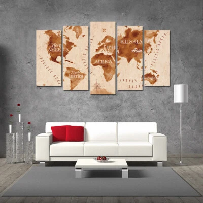 World Map Set Of 5 Pcs Puzzle Thin Canvas Poster Art Home Bar Wall Decor 01 - Image 1 of 4