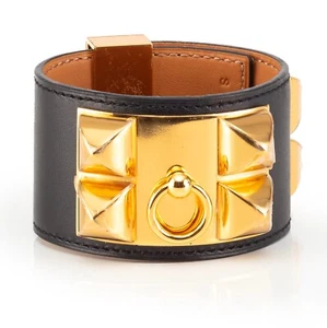 Auth. HERMES ARMBAND Medor Collier de Chien Gold HW schwarz Kalbsleder NEU - Bild 1 von 8
