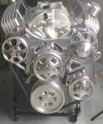 SBC Chevy 327 350 400 Aluminio Transmisión Frontal Polea Serpentina y Soporte Kit 6 Costillas Foto 1 de 4