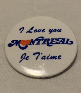 Vintage I Love You Montreal Je T’aime Heart Button Pin *Made In Canada* IMD Corp - Picture 1 of 4
