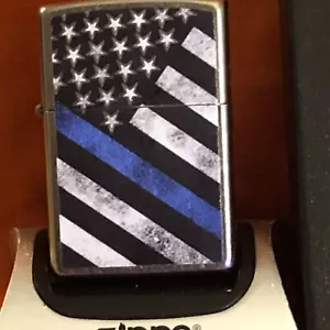 Blue Line Police Support USA Flagge Feuerzeug 2019 Neu in Box - Bild 1 von 11