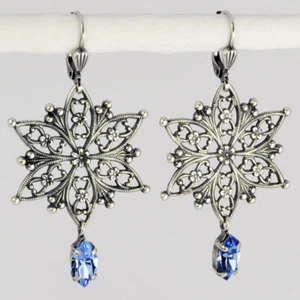 Grevenkämper Ohrringe Swarovski Kristall Navette Vintage blau Light Sapphire - Bild 1 von 1