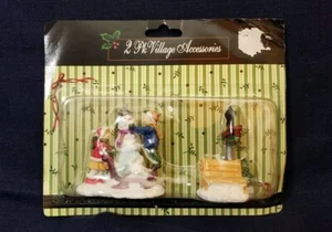 Christmas Streets Village Accessories 2 Pcs. Bench & Snowman with Children NIP - Picture 1 of 2
