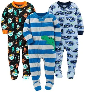 Baby Boys' 3-Pack Loose Fit Flame Resistant Fleece Footed Pajamas Cars/Dinosa... - Picture 1 of 5