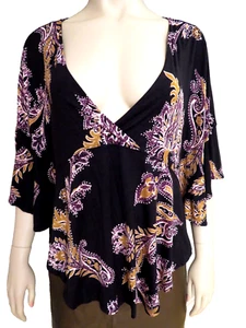 Blusa Top Túnica Free People Para Mujer Talla S Boho Tejida Viscosa Nueva con Etiquetas Negra Púrpura - Imagen 1 de 9