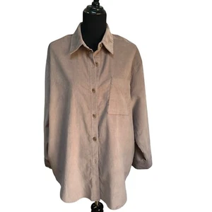 Wild Fable Women's XL Oversized Button-Down Corduroy Shirt Taupe Tan Pockets NWT - Picture 1 of 7