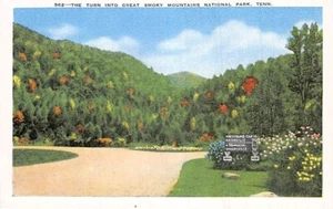 Postcard TN: The Turn into Great Smoky Mountains NP, Tennessee, Vintage Linen - Picture 1 of 2