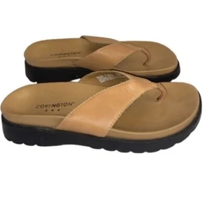 Covington Sandals Be flip flop thong Leather platform tan 8.5 m 71072 Be 567 - Picture 1 of 13
