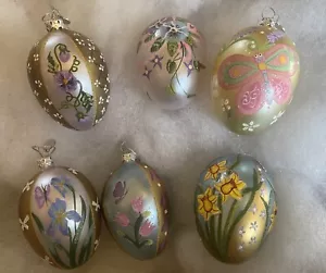 RARE SET OF 6 BEAUTIFUL DEPARTMENT 56 EGG ORNAMENTS EASTER CHRISTMAS - Picture 1 of 7