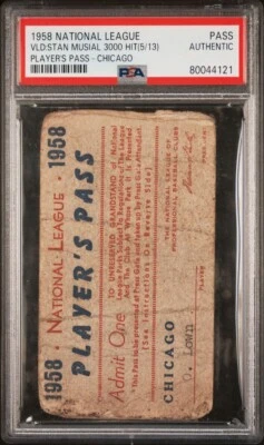 1958 NATIONAL LEAGUE PLAYER’S PASS VÁLIDO STAN MUSIAL 3000 HIT 5/13 CARDINALS PSA Foto 1 de 4