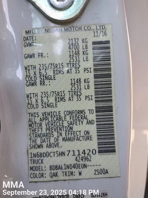 LEFT REAR SEAT BELT 888449BM8D 2019 NISSAN FRONTIER Foto 1 de 4