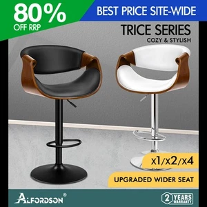 ALFORDSON Bar Stool Trice Kitchen Swivel Chair Wooden Leather Gas Lift x1/x2/x4 - Picture 1 of 34