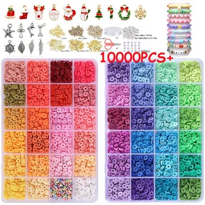 10000+PCS Clay Beads for Bracelet Making Kit Clay Flat Polymer Beads Jewellery - Image 1 of 4
