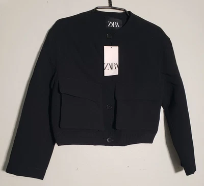 Chaqueta estilo bomber recortada negra Zara para mujer talla XS Foto 1 de 4