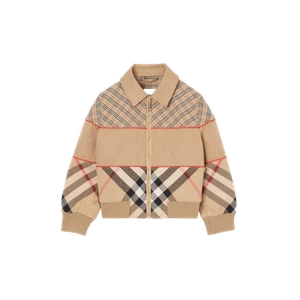 (Kids) Burberry Contrast Check Panel Cotton Harrington Jakcet Archive Beige - Picture 1 of 2