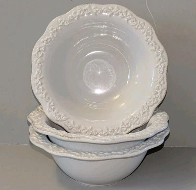 3 Simply Shabby Chic Chateau Bowls Rimmed Soup Cereal Salad Bowls White 7.5" - Image 1 of 4